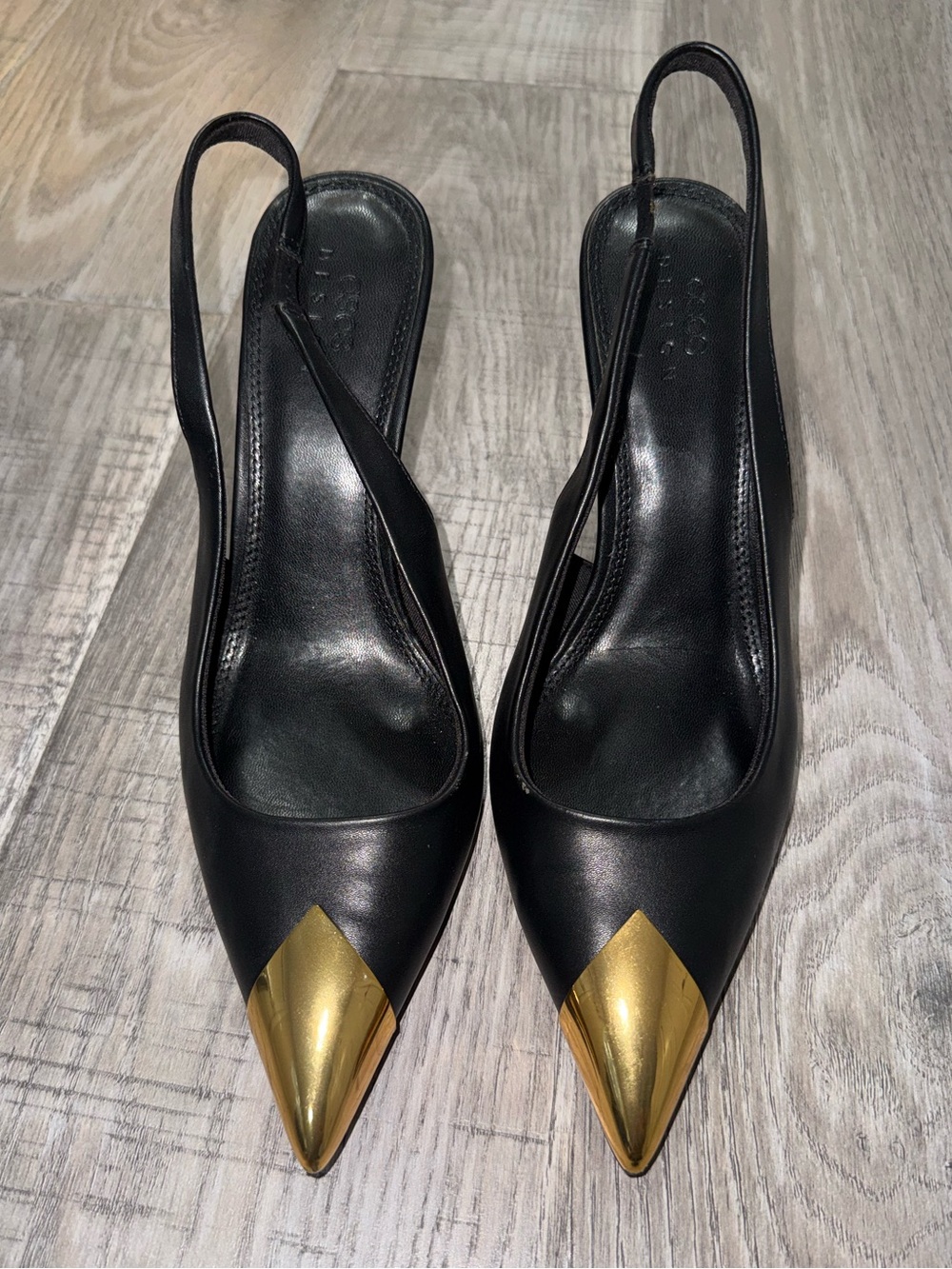 ASOS Black Slingback Pumps with Gold Pointed Caps Runs Big- 7 or 7.5 (6 bottom)